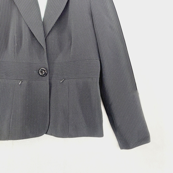 Larry Levine Pin Striped One button Zipped Pockets Suit Petite Blazer P6764 - Picture 3 of 7